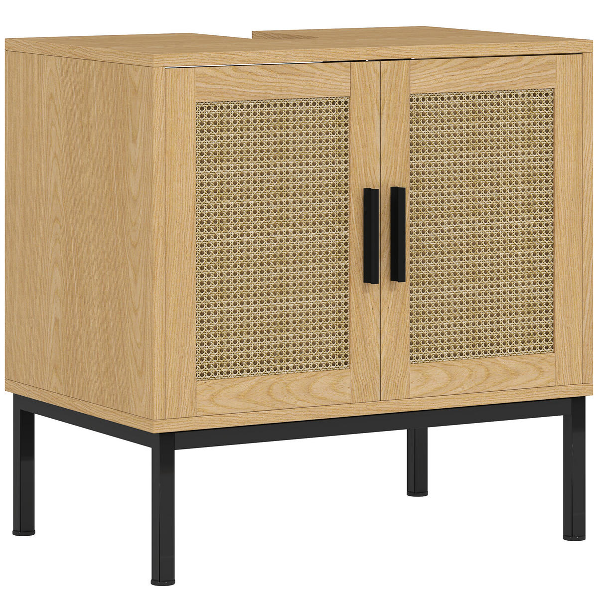 WASCHBECKENUNTERSCHRANK Unterschrank mit Schrankfach, Rattanoptik, Eiche - Eichefarben, Holz (39/60/60cm) - Kleankin