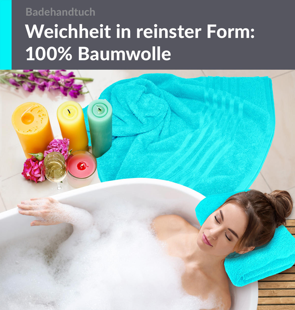 BADETUCH London Lagunen Türkis 2er Set 100x150 - Türkis, Textil (100/150cm) - Lashuma