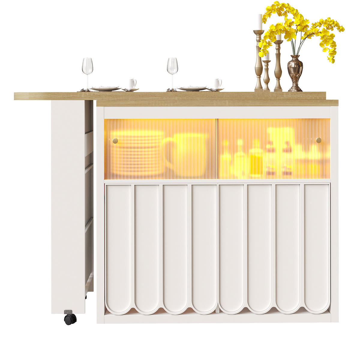 KÜCHENINSEL 135-205/39/100 cm Weiß mit LED-Beleuchtung und 2 Türen - Weiß, Holz (39/100/135cm) - Oxeza