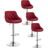 BARHOCKER 4er Set, Kunstleder,Höhenverstellbar, 360° Drehbar - Bordeaux, Metall (47/104/39cm) - Woltu