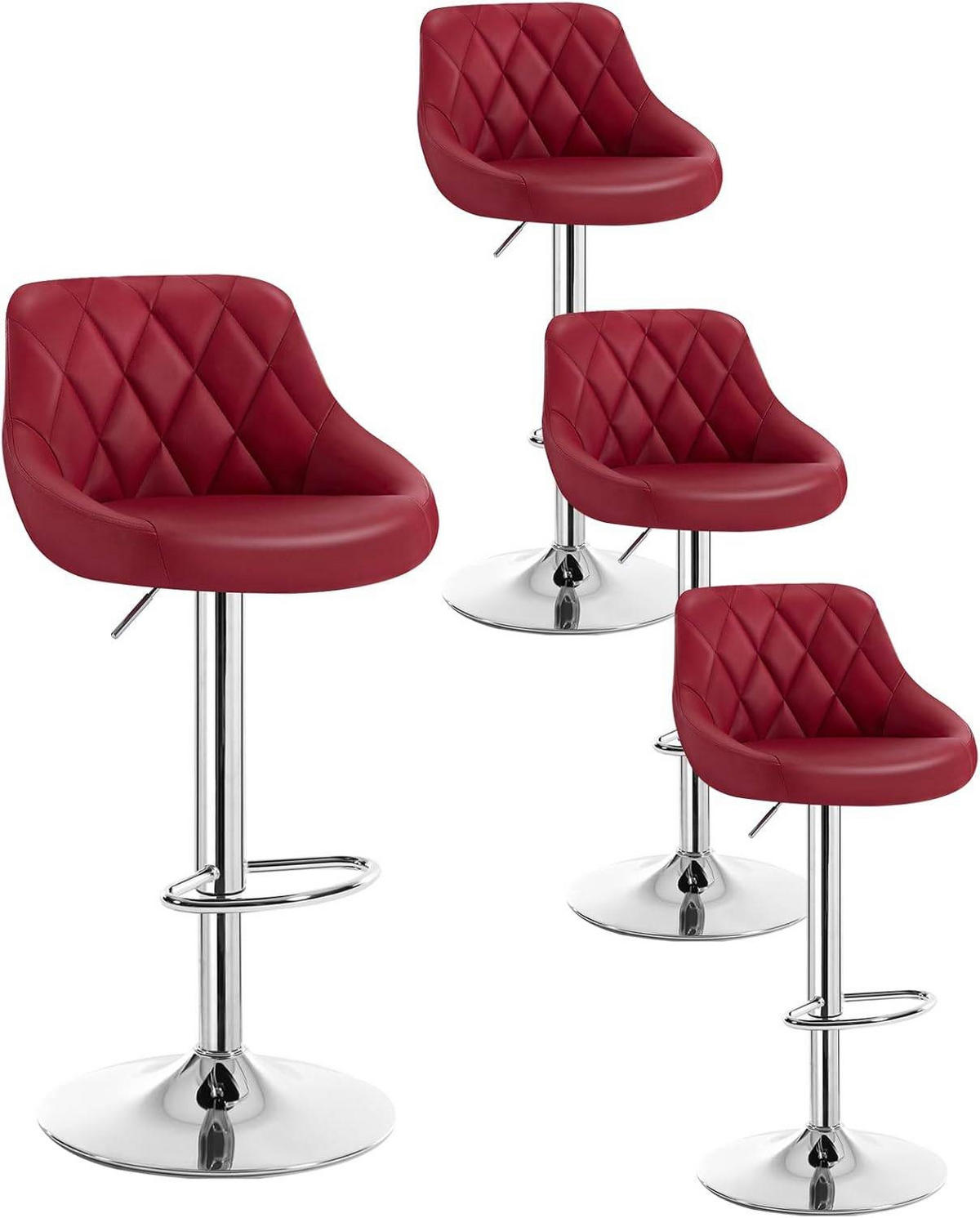 BARHOCKER 4er Set, Kunstleder,Höhenverstellbar, 360° Drehbar - Bordeaux, Metall (47/104/39cm) - Woltu