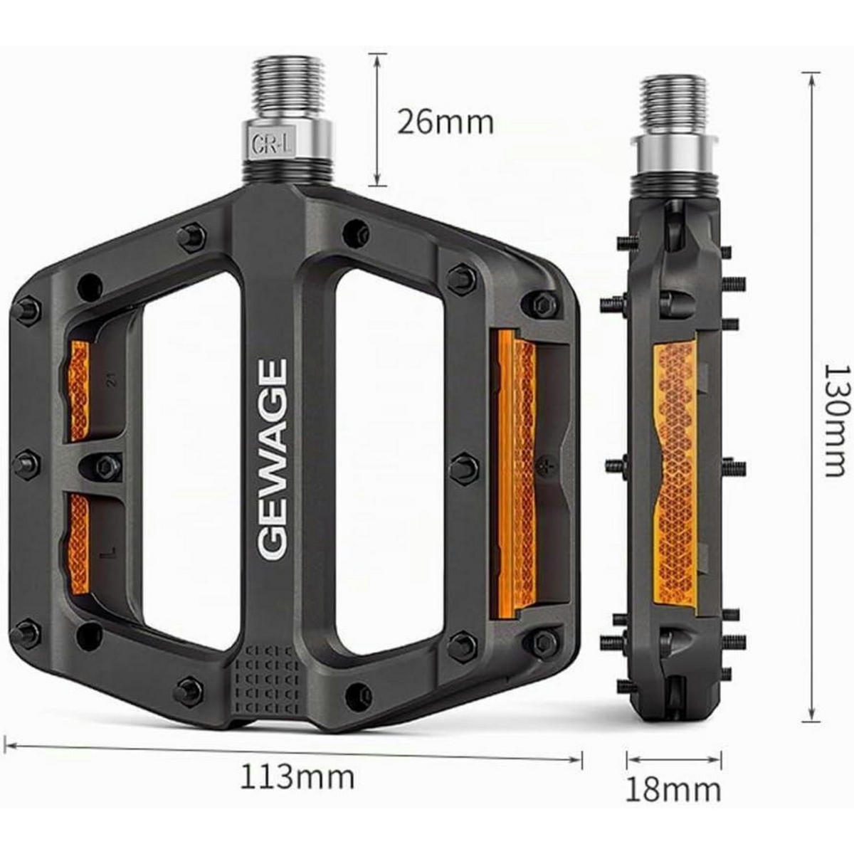 FAHRRADPEDALE Nylonfaser mit Reflektoren und rutschfestem Design - Schwarz, Kunststoff (11.3/2.6/13cm)