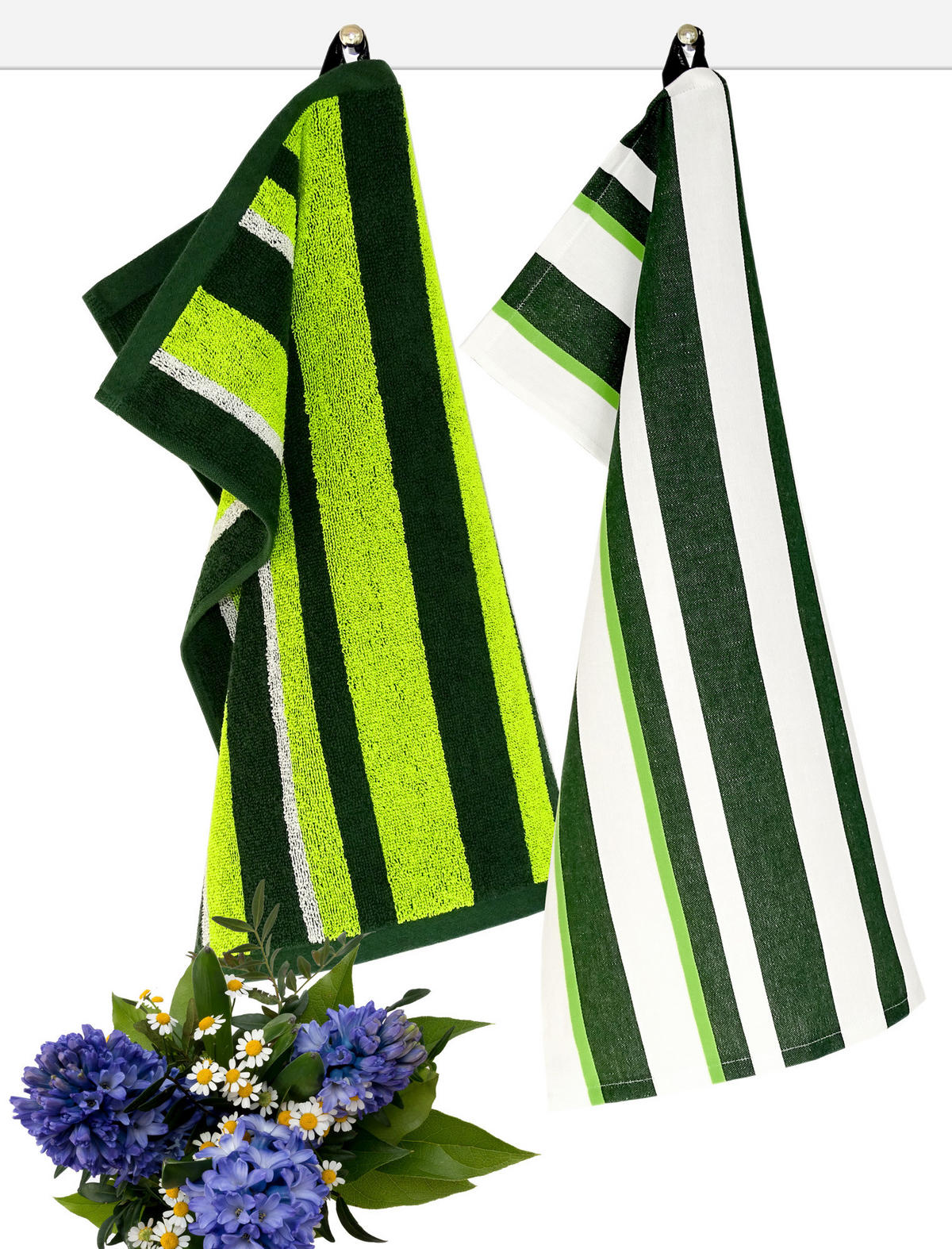GESCHIRRTÜCHER Halbleinen 50x70 cm, 3er Set, Grün - Weiß - Weiß/Grün, Textil (50/70cm) - Lashuma