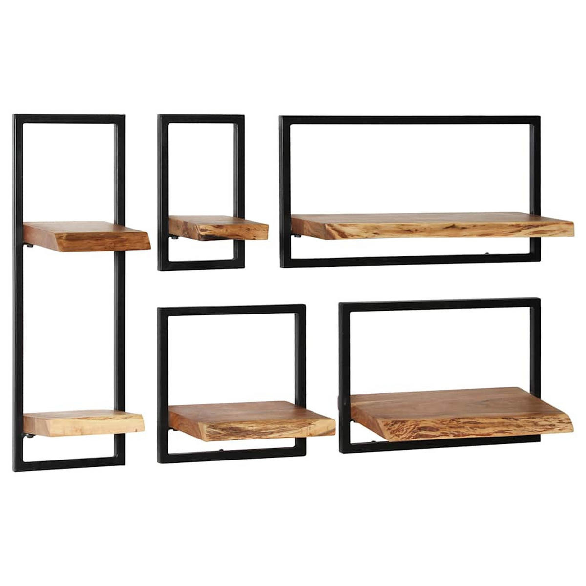 WANDREGAL-SET 5-Tlg. Akazienholz Massiv Und Stahl - Braun, Holz (35/75/65cm) - vidaXL