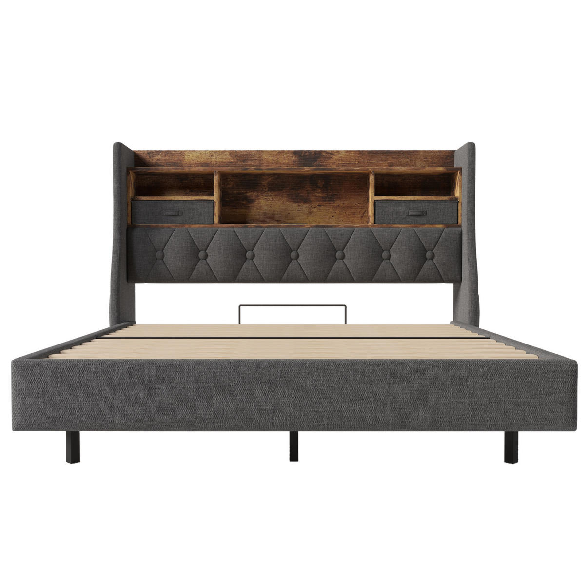 POLSTERBETT 140/200 cm Grau mit LED-Beleuchtung und USB- und Type-C-Anschlüssen - Grau, Textil (140/200cm) - Flora Grace