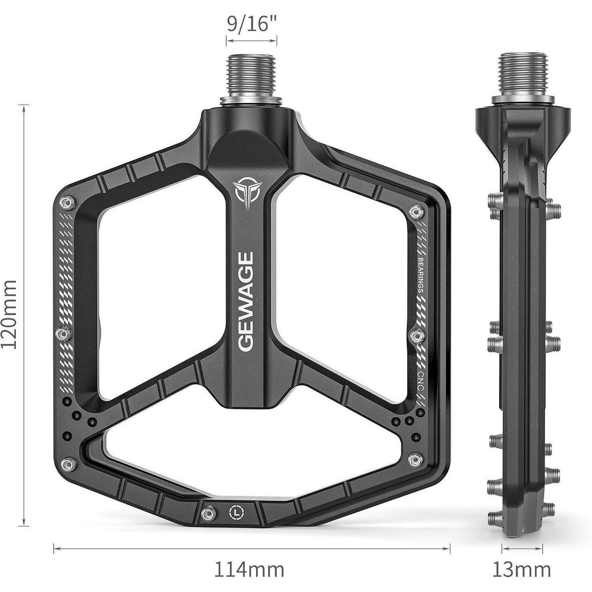 FAHRRADPEDALE CNC-Aluminium ultraflach mit 14 Anti-Rutsch-Pins Schwarz - Schwarz, Metall (11/1.5/12cm)