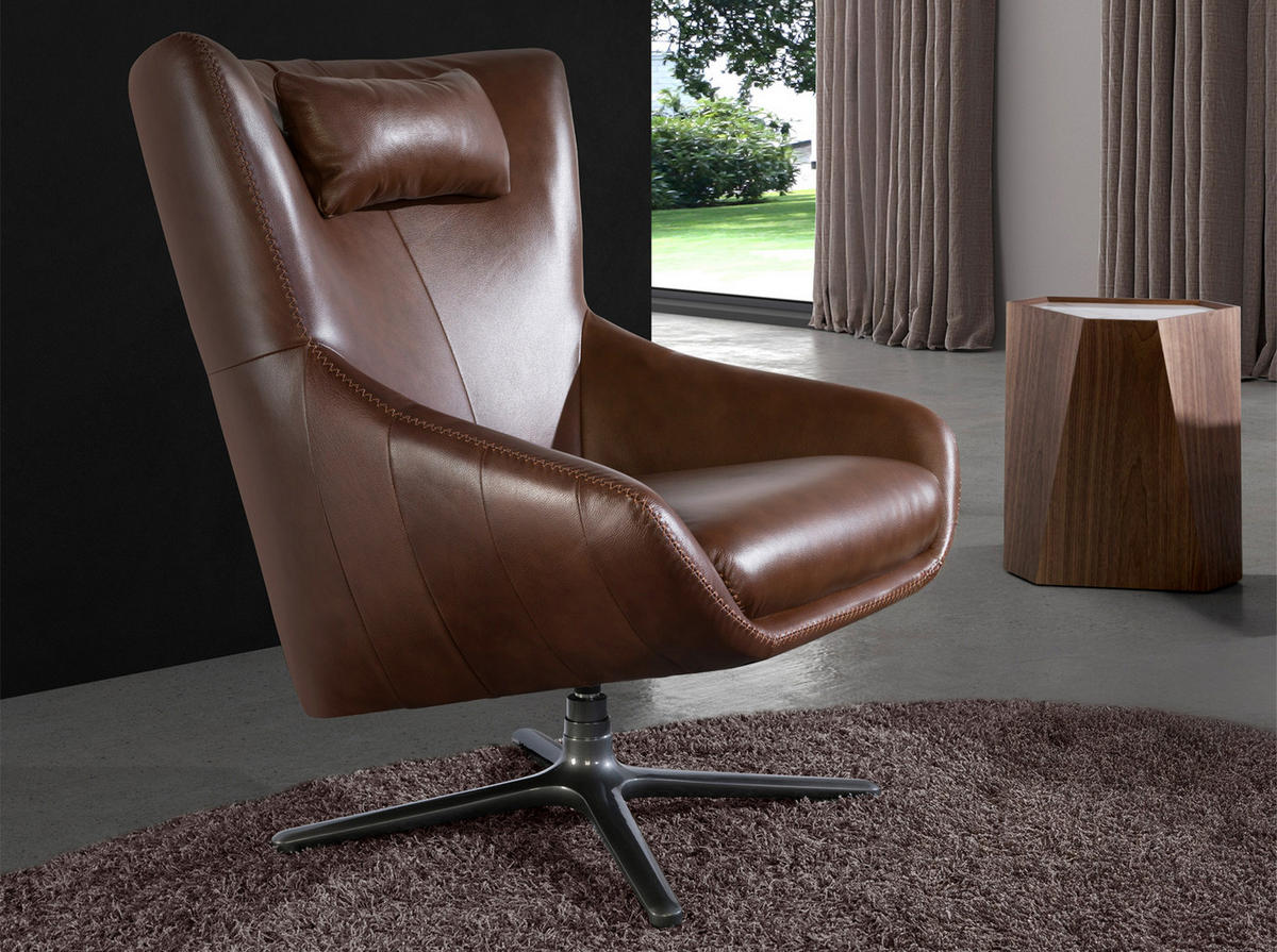 SESSEL Leder Braun, Grau 76 / 90 / 100 cm - Dunkelgrau/Braun, Leder (76/100/90cm) - ANGEL CERDA