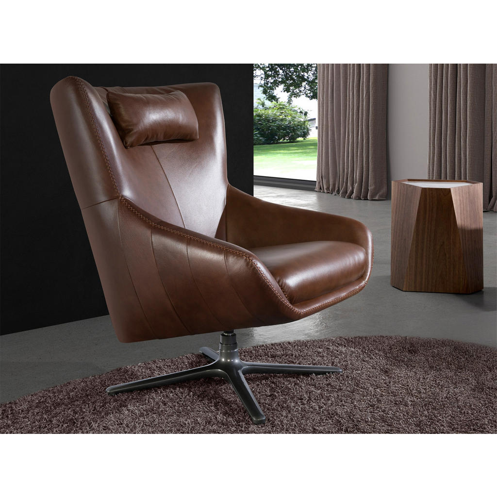 Thumbnail - Angel Cerda Sessel, Braun, Dunkelgrau, Leder, 76x100x90 cm, FSC 100%, Wohnzimmer, Sessel, Polstersessel