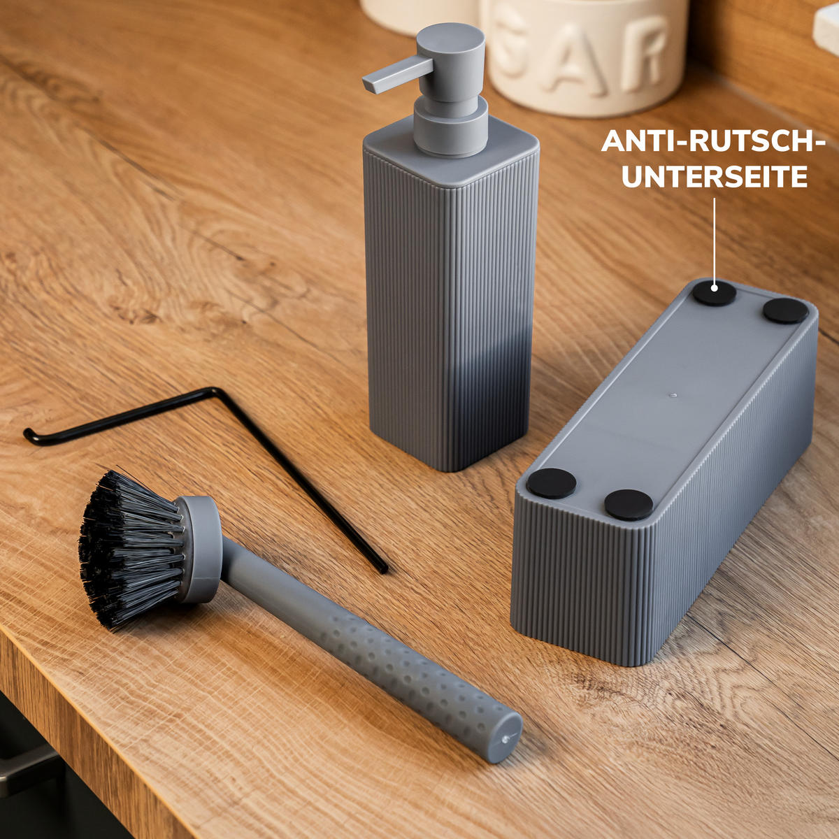 SPÜLBECKEN-SET, grau, Kunststoff - Grau, Kunststoff (20.5/21/7cm) - eluno