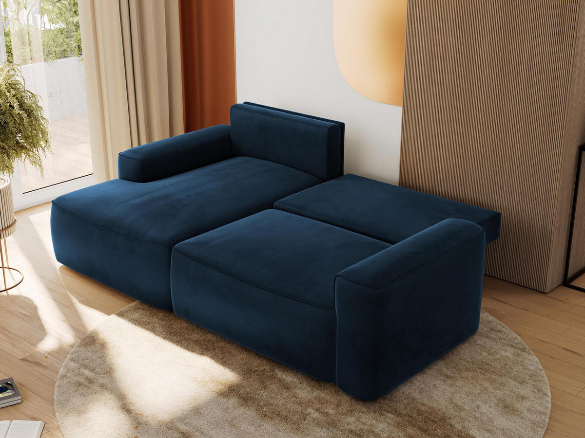 ECKSOFA BELLUNO L Dunkelblau Velvet - Links - Blau/Schwarz, Textil (144/233cm) - MKS