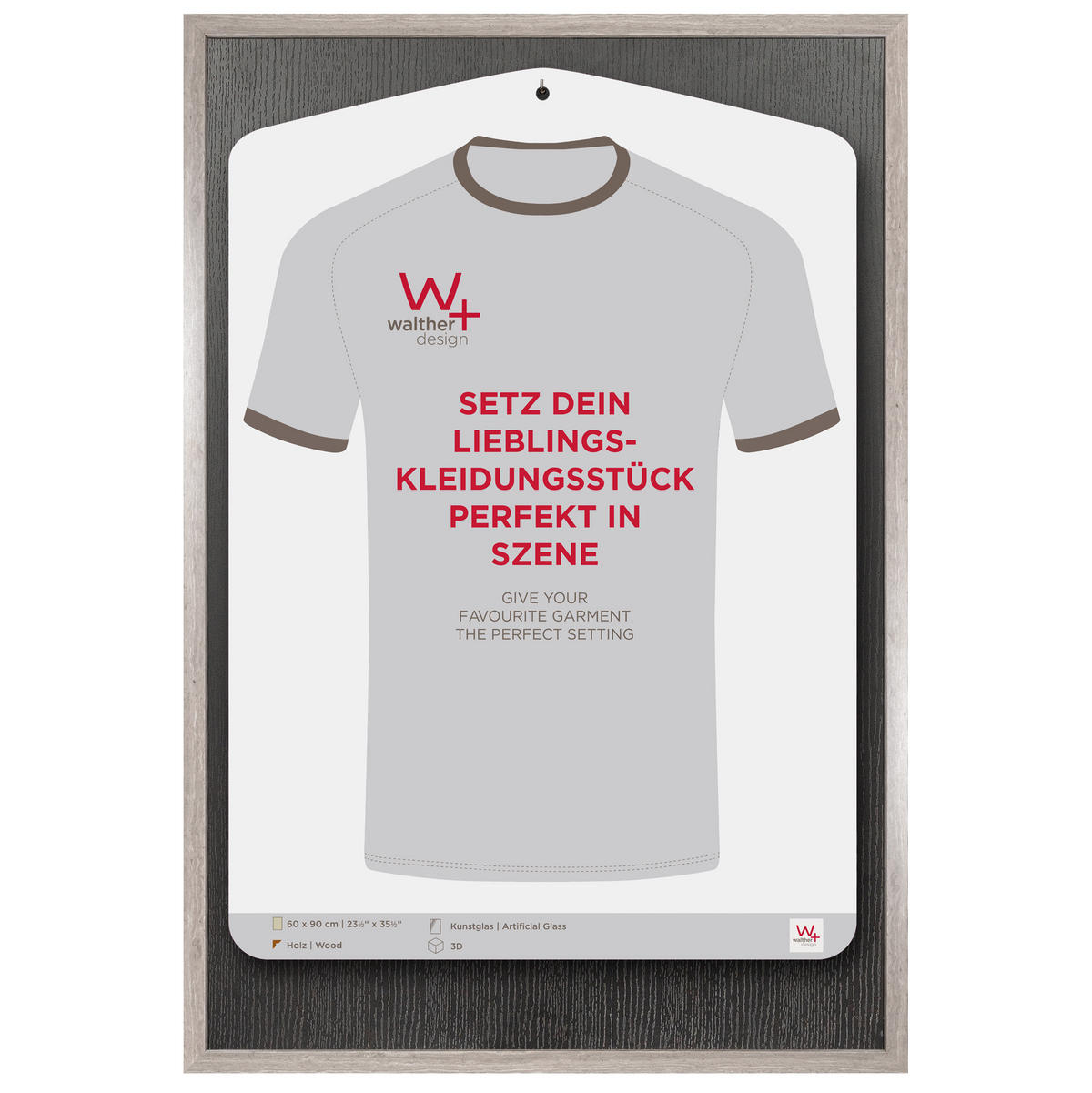 BILDERRAHMEN Stockholm 3D Holzr. 60x90 cm, Trikotrahmen GRAU mit Kunstglas - Grau, Holzwerkstoff (63/93/3.2cm) - walther design