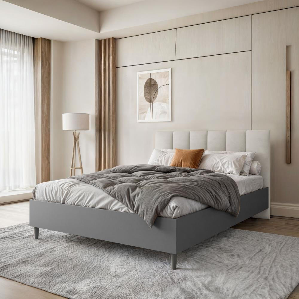 POLSTERBETT Lectus 166/211/108 graphit/beige - Beige/Graphitfarben, Holzwerkstoff/Textil (160/200cm) - Beautysofa