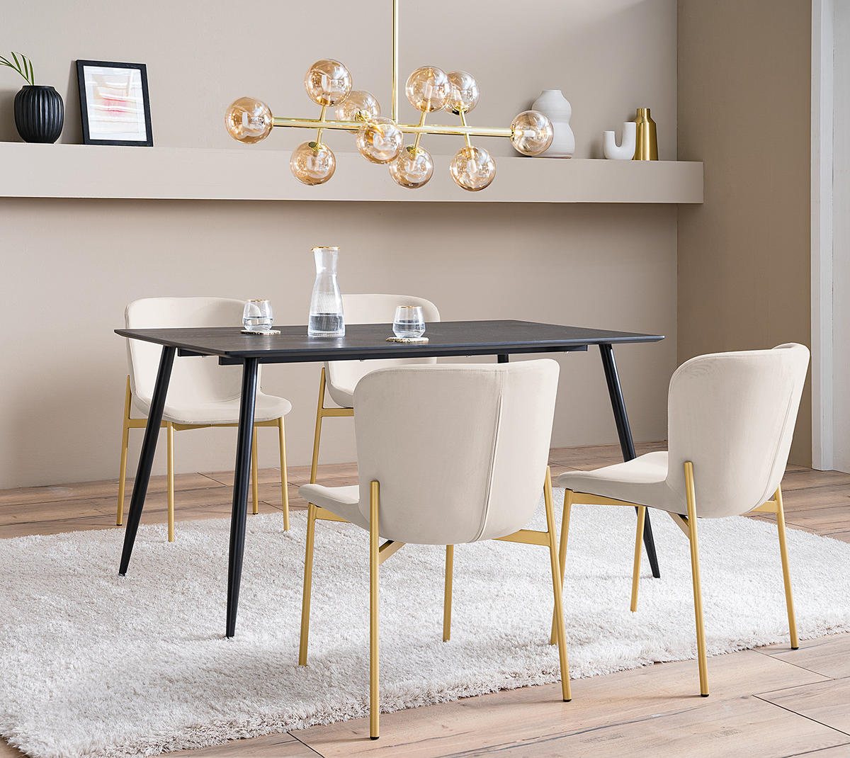 POLSTERSTUHL - 2er-Set - Goldfarben/Weiß, Textil (52/79/49cm) - home24