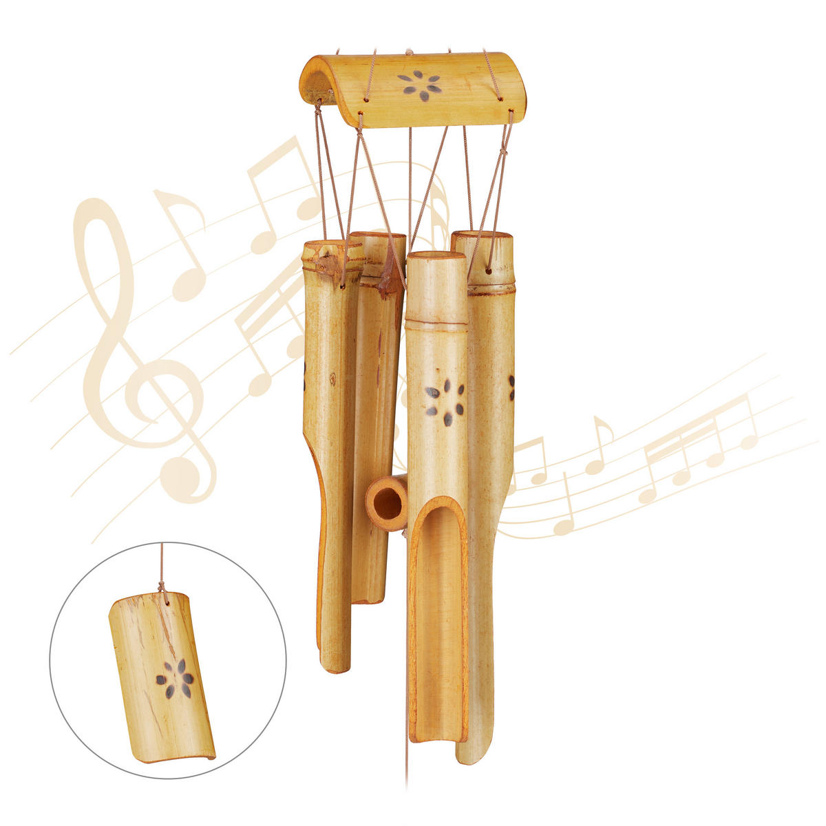 WINDSPIEL - Hellbraun, Holz/Textil (7/7/73cm) - Relaxdays