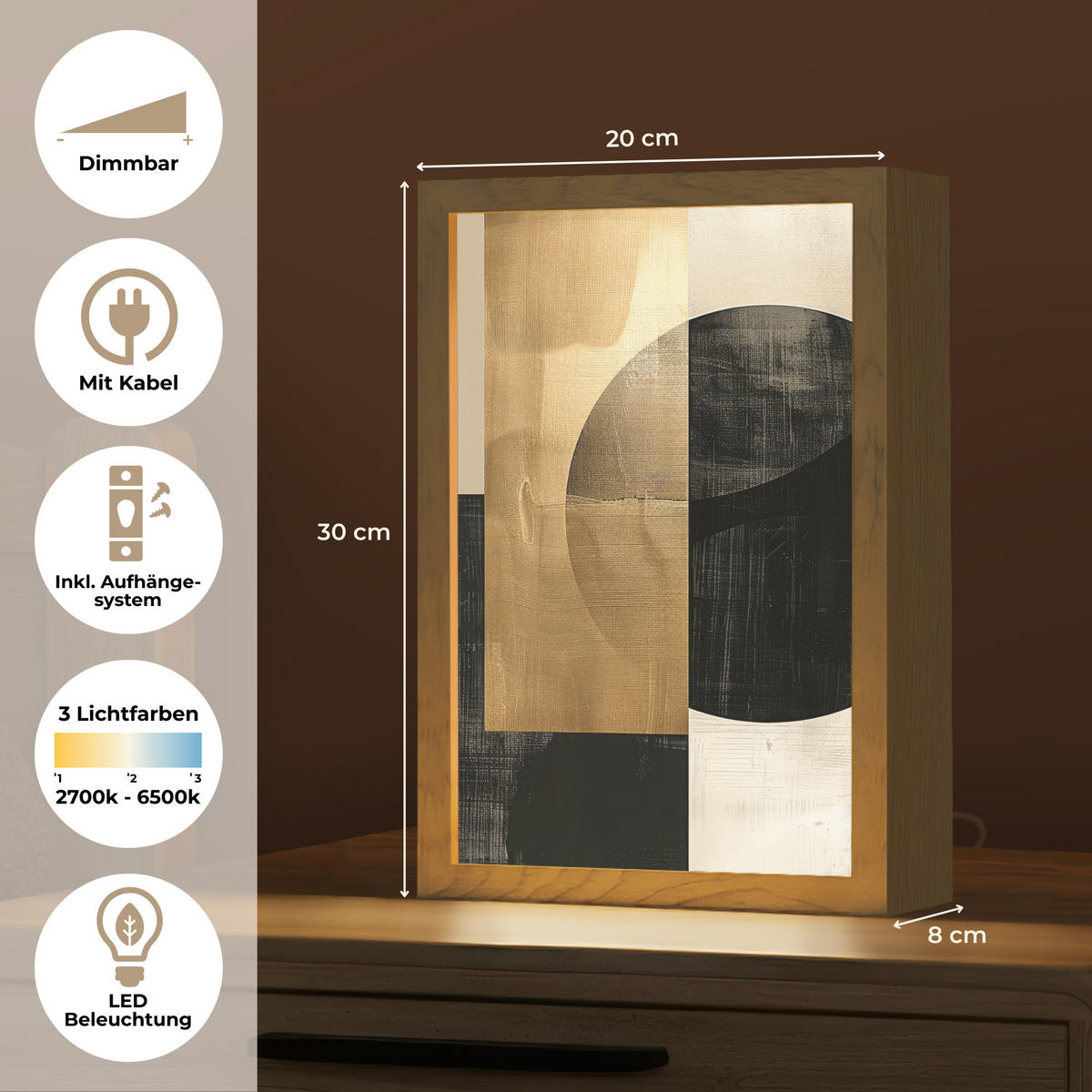 NÁSTĚNNÁ LAMPA Abstraktní - Moderní - Černá - Zlatá 20x30 cm - písková barva, kompozitní dřevo (20/30/8cm) - OnlyWow