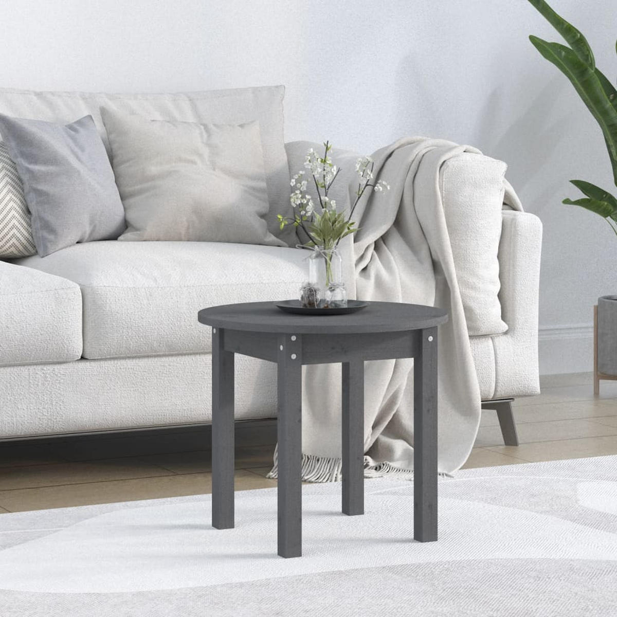 COUCHTISCH Grau Ø 45x40 cm Massivholz Kiefer - Grau, Holz (45/45/40cm) - furnicato