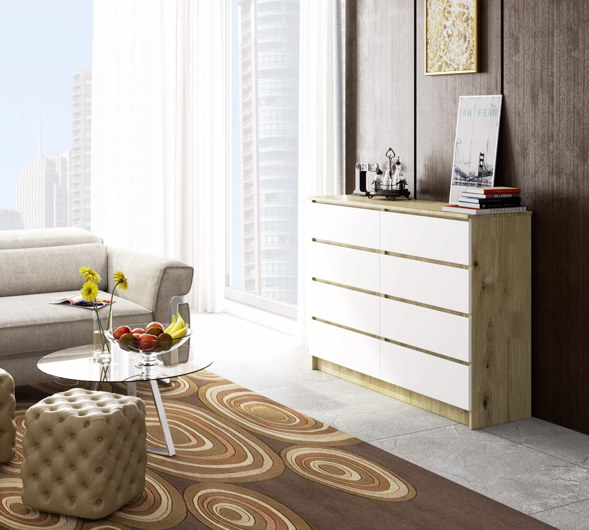 KOMMODE Eiche Artisan, Weiß 99/138/40 - Eiche Artisan/Weiß, Holzwerkstoff (138/99/40cm) - RAUMHIRSCH FURNITURE