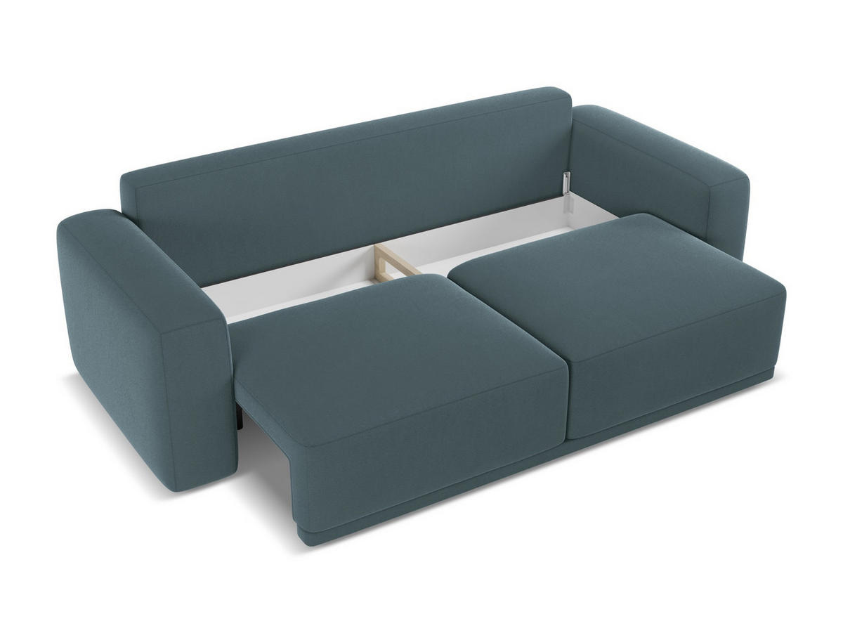 3-SITZER SOFA mit Schlaffunktion Samt Stoff Blau - Blau/Petrol, Kunststoff/Textil (242/91/100cm) - Makamii