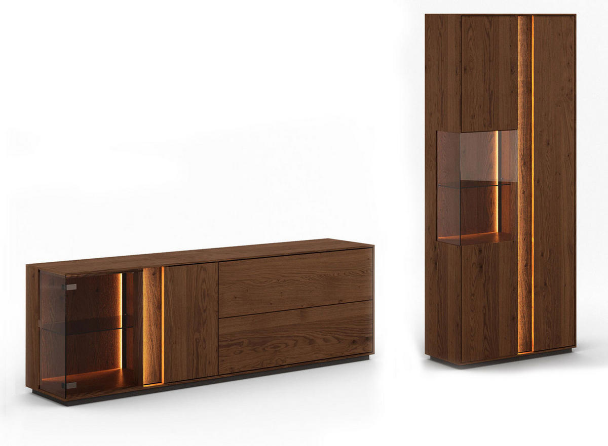 WOHNWAND Collodi Wildeiche Tabak (2-tlg) - Wildeiche/Eichefarben, Holz (269.5/205/43.5cm) - Feldmann-Wohnen