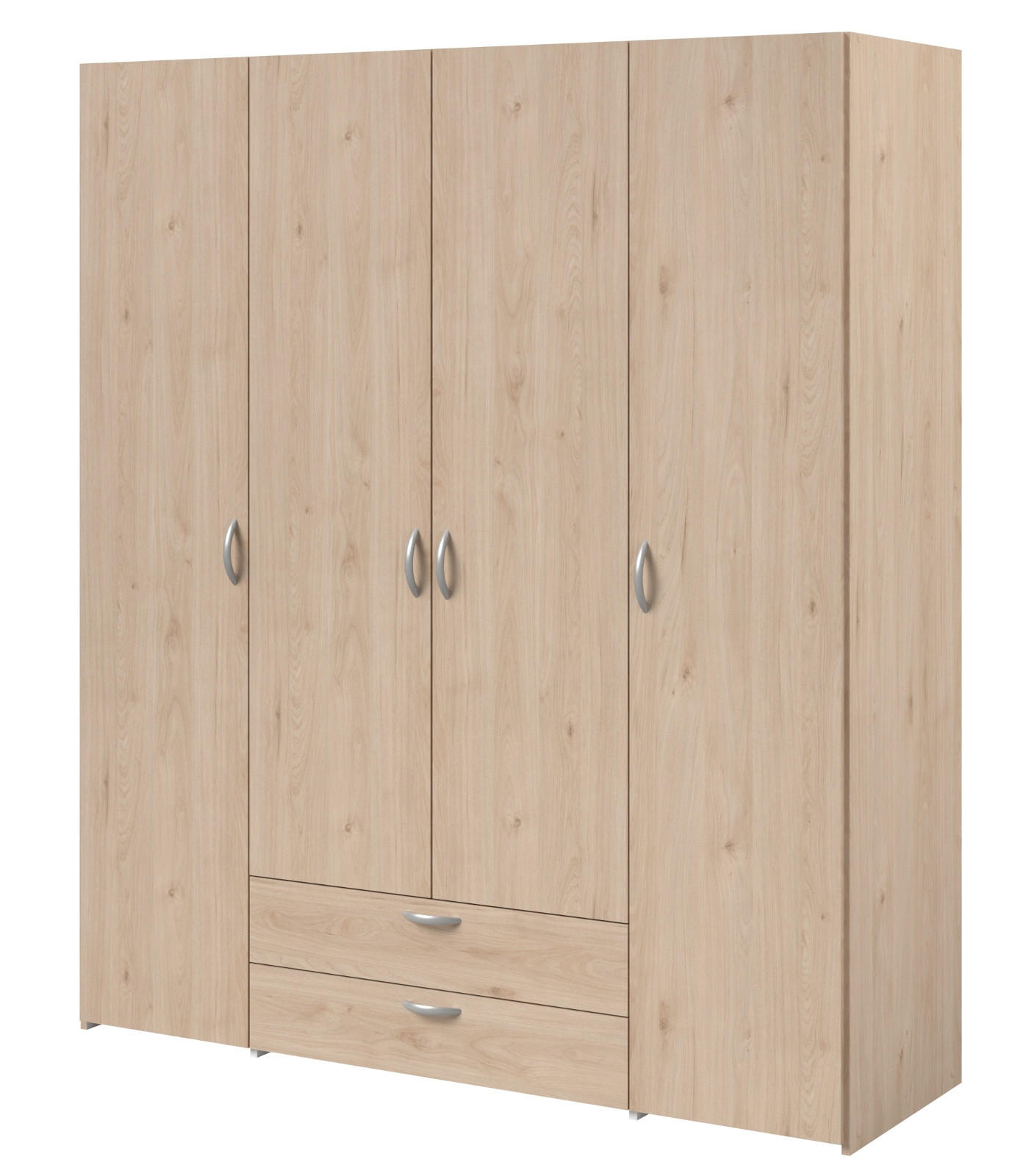KLEIDERSCHRANK Eiche 160 cm 4-türig, Drehtürenschrank - Eichefarben/Silberfarben, Holzwerkstoff/Kunststoff (160/185/51cm) - Furn.Design