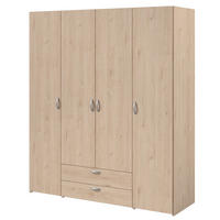 KLEIDERSCHRANK Eiche 160 cm 4-türig, Drehtürenschrank - Eichefarben/Silberfarben, Holzwerkstoff/Kunststoff (160/185/51cm) - Furn.Design