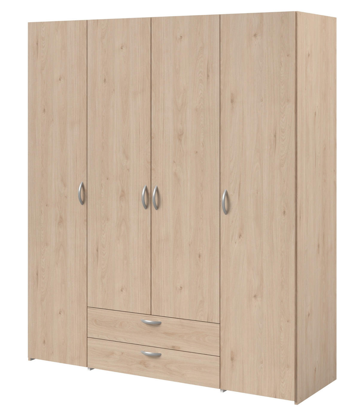 KLEIDERSCHRANK Eiche 160 cm 4-türig, Drehtürenschrank - Eichefarben/Silberfarben, Holzwerkstoff/Kunststoff (160/185/51cm) - Furn.Design