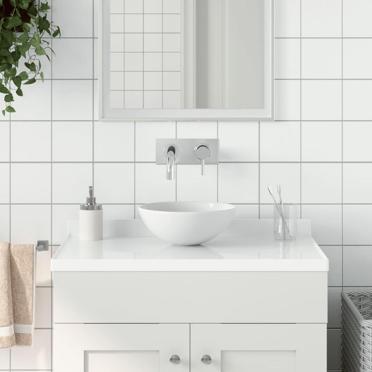 WASCHBECKEN Keramik Mattweiss Rund - Weiß, Keramik (28/10/28cm) - vidaXL