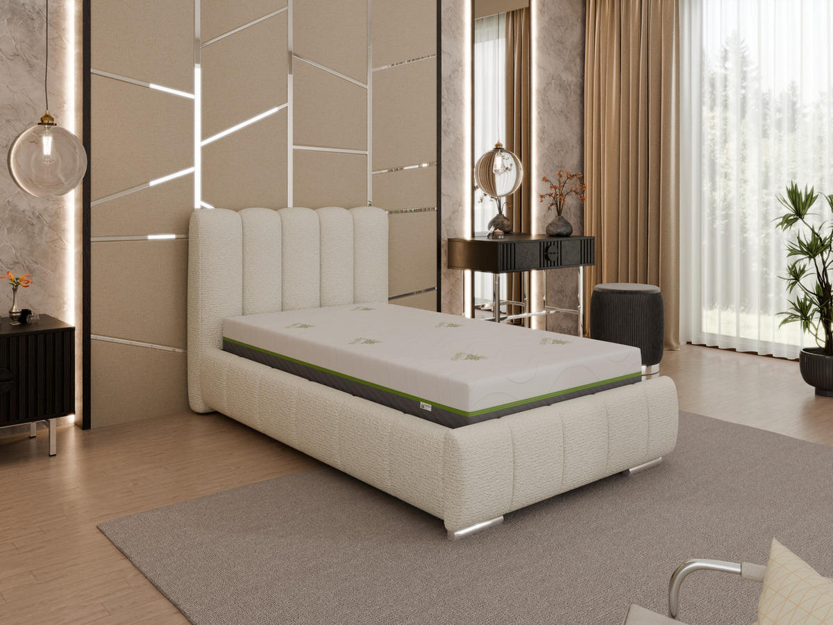 POLSTERBETT Zaira 100x200cm – Elegantes Polsterbett für modernen Wohnstil , ZONIERTE TASCHENFEDERN KOKOS (21cm), creme - Creme, Holz - Panda Möbel