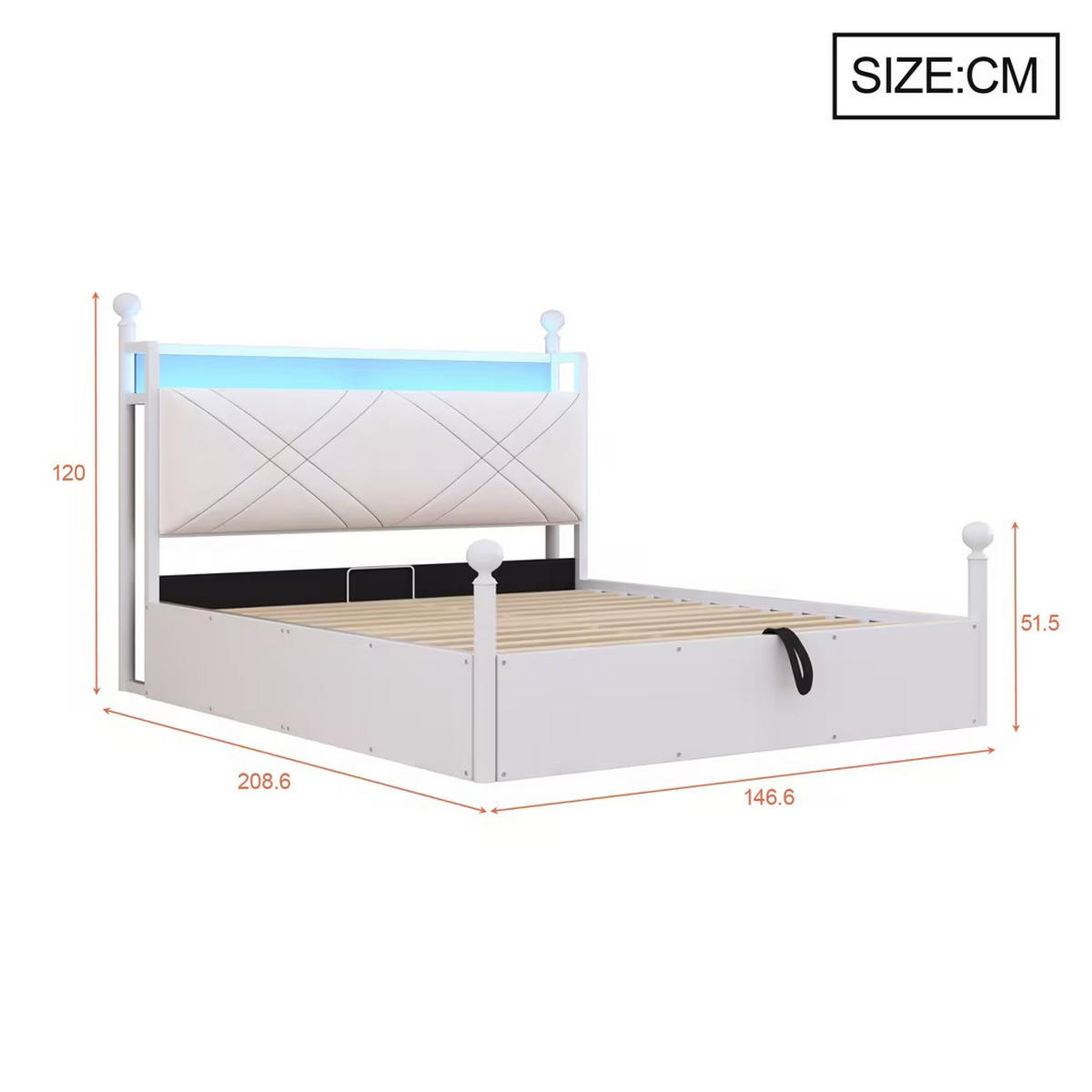 POLSTERBETT 140/190 cm Weiß mit LED-Beleuchtung und USB-/Typ-C - Weiß, Holz (140/190cm) - Oxeza