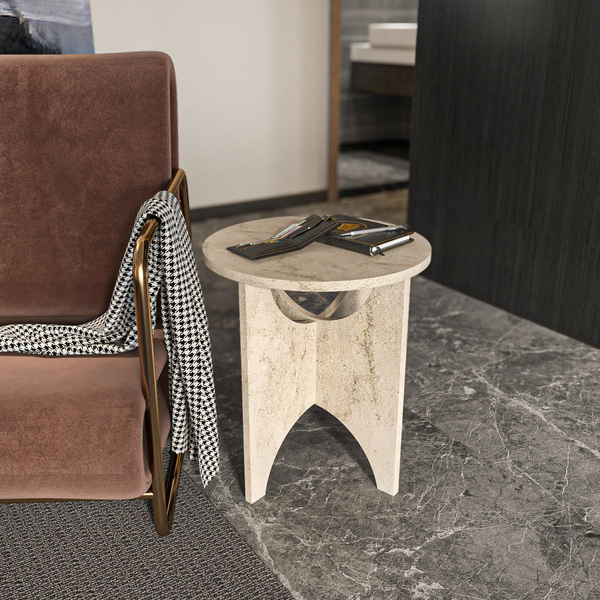 BEISTELLTISCH Merit Travertin - Creme, Holzwerkstoff (45/45/10cm) - Decorotika