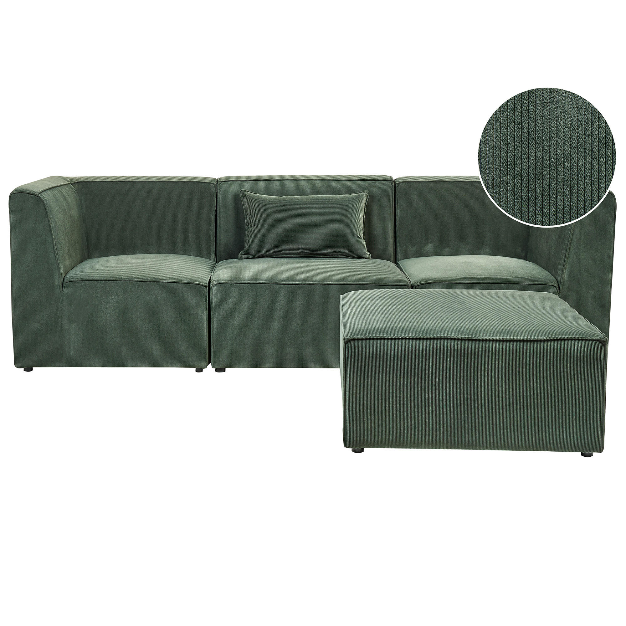 3-SITZER-SOFA Cord dunkelgrün mit Ottomane Lemvig - Grün, Textil (250/78/83cm) - Beliani