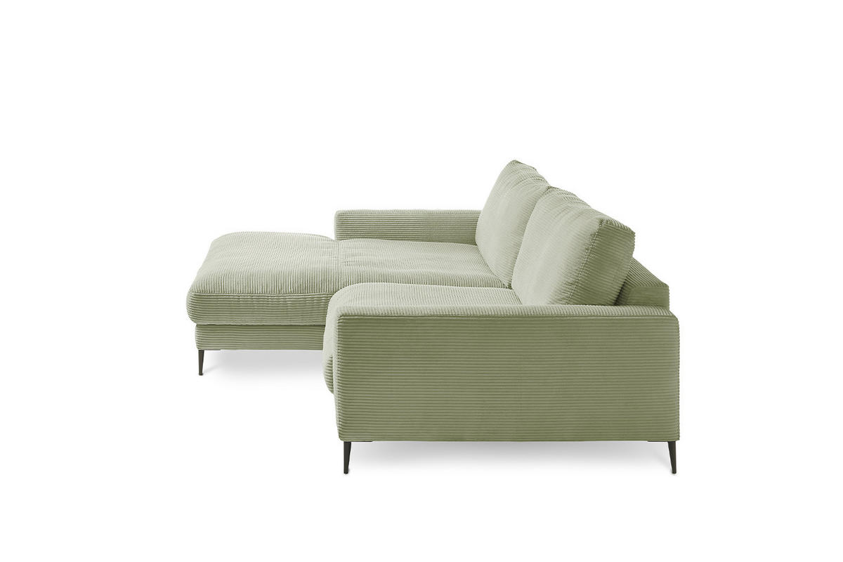 ECKSOFA CARA Grün Cord - Schwarz/Grün, Textil/Metall (272/190cm) - KAWOLA