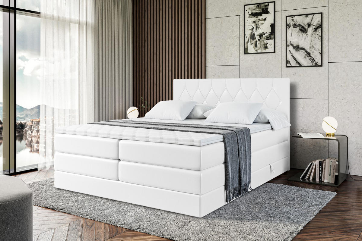 BOXSPRINGBETT VELANTO-BZ KING - 120 x 200 - H3/H4 - Weiß Hochglanz - Weiß Hochglanz, Holzwerkstoff (120/200cm) - ALTDECOR