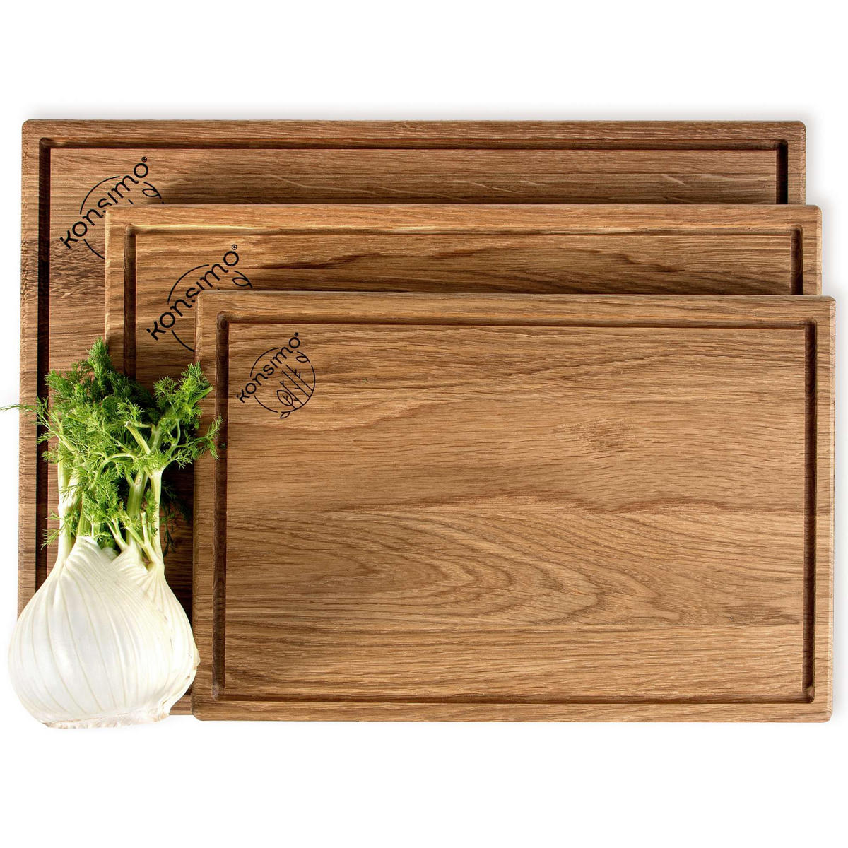 SCHNEIDEBRETTER SOLIDA 3-tlg - Eichefarben/Braun, Holz (30/40cm) - KONSIMO®