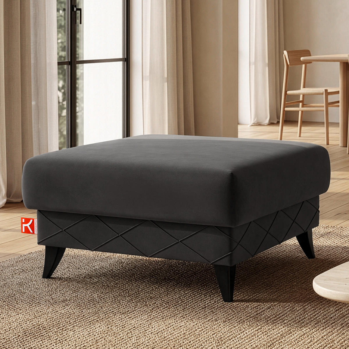 POUF GUSTAVO III Velours, Graphitfarben - Graphitfarben, Holz/Holzwerkstoff (92/49/92cm) - KONSIMO®