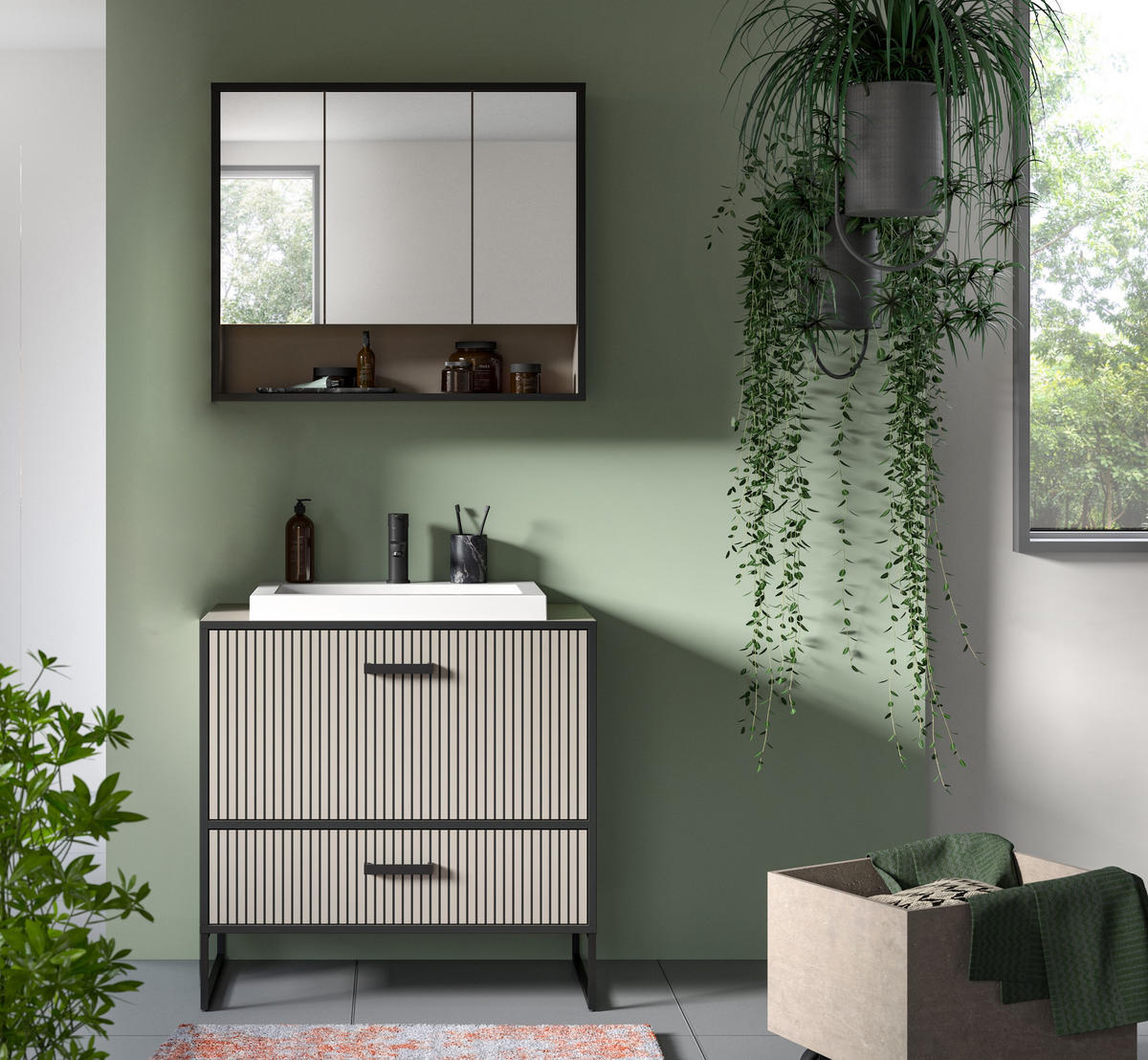 BADKOMBINATION Bagno 80x192x48 cm Kaschmir Schwarz 2tlg. - Kaschmir, Holzwerkstoff (80/192/48cm)