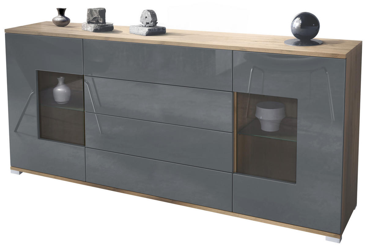 SIDEBOARD Grömitz Grau Hochglanz - Grau, Holzwerkstoff (166.5/75.5/35cm) - Vladon