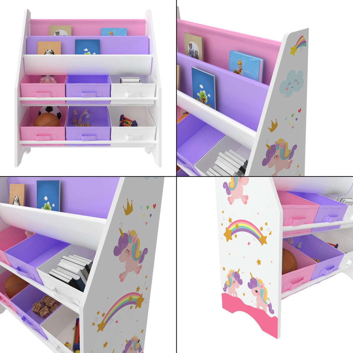 KINDERREGAL Ponteceso - Lila/Weiß, Holzwerkstoff/Textil (62/74/26.5cm) - [en.casa]