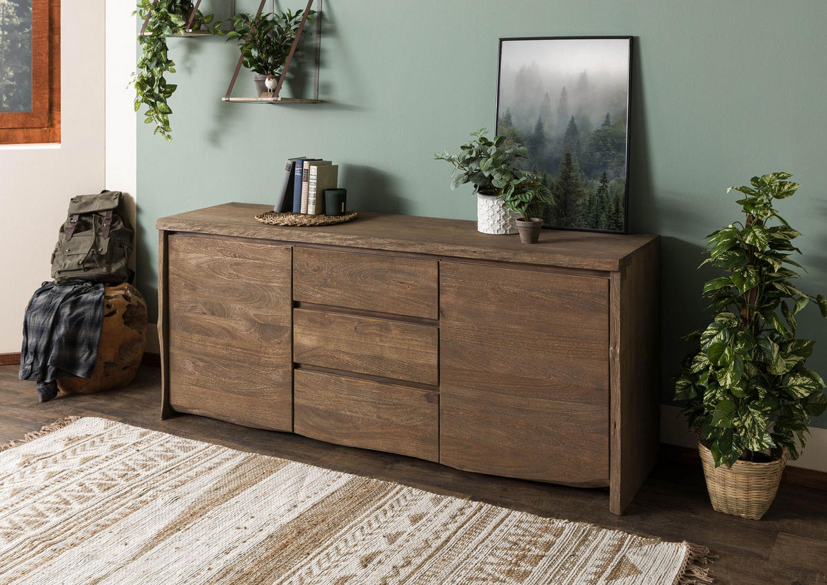 SIDEBOARD Mango 185x48x80 braun geölt / sandgestrahlt PURE MANGO #115 - Braun, Holz (185/80/48cm) - Massivmoebel24