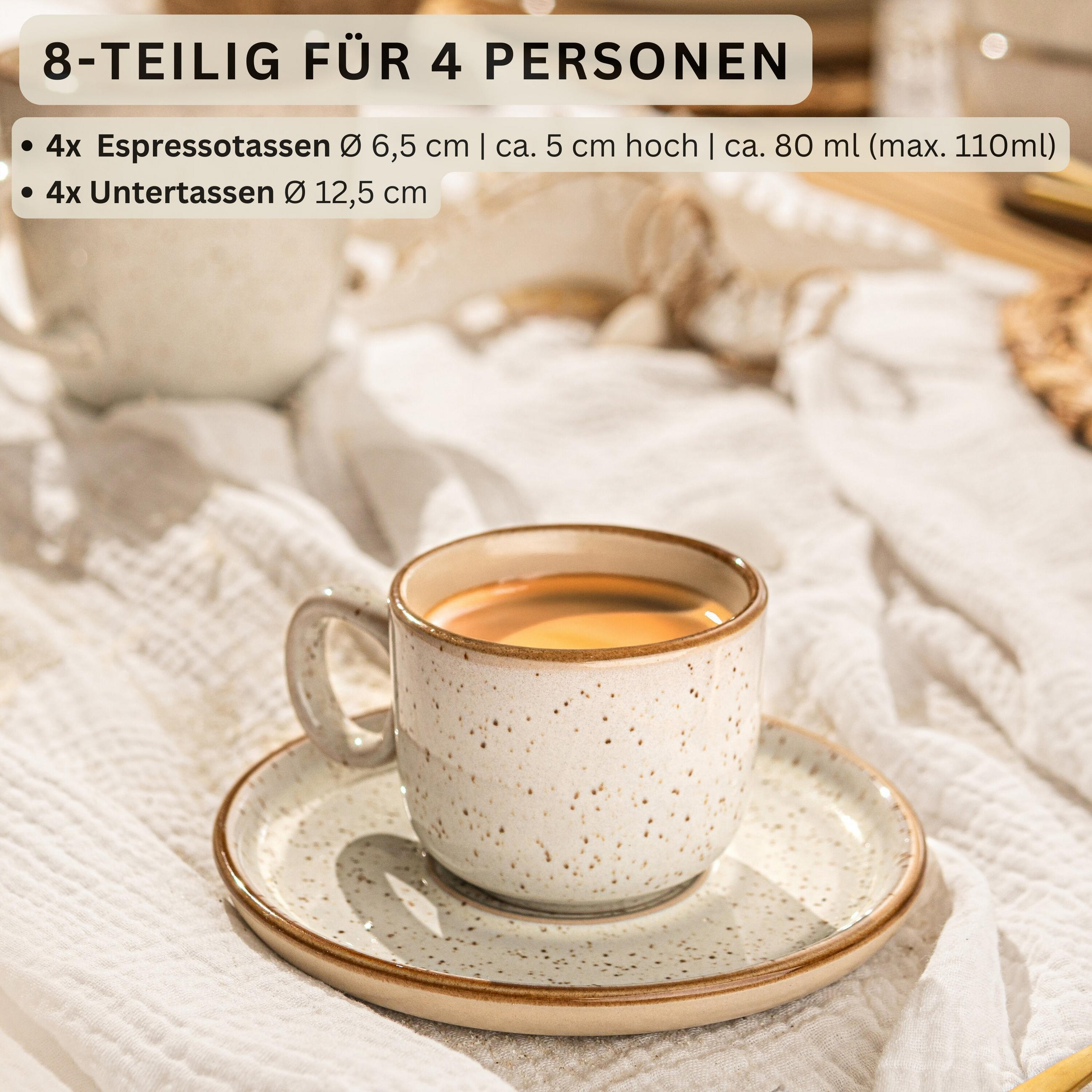 ESPRESSOTASSEN SET RIO CREME - 8 teilig aus Steingut - Creme, Keramik (0.08L) - Sänger