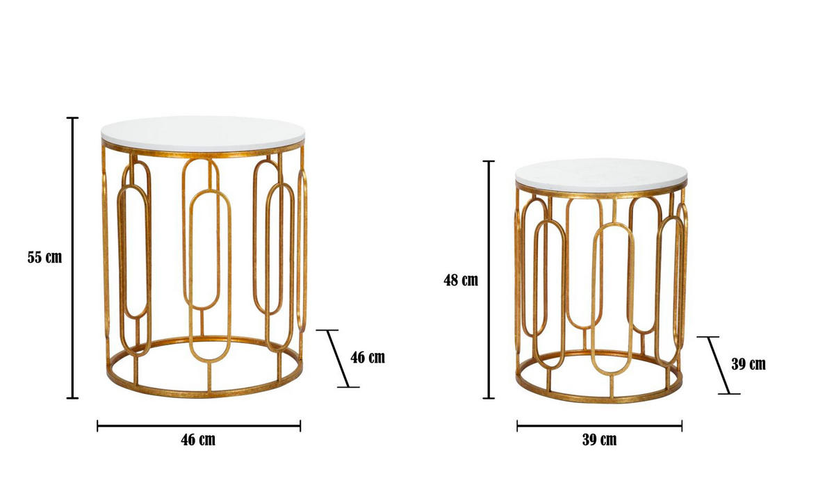 BEISTELLTISCHE IM 2ER-SET Tory Couple, goldfarben und weiß, Eisen und Kunstmarmor, Höhen 55 und 48 cm - Goldfarben/Weiß, Stein/Metall (46/46/55cm) - Mauro Ferretti