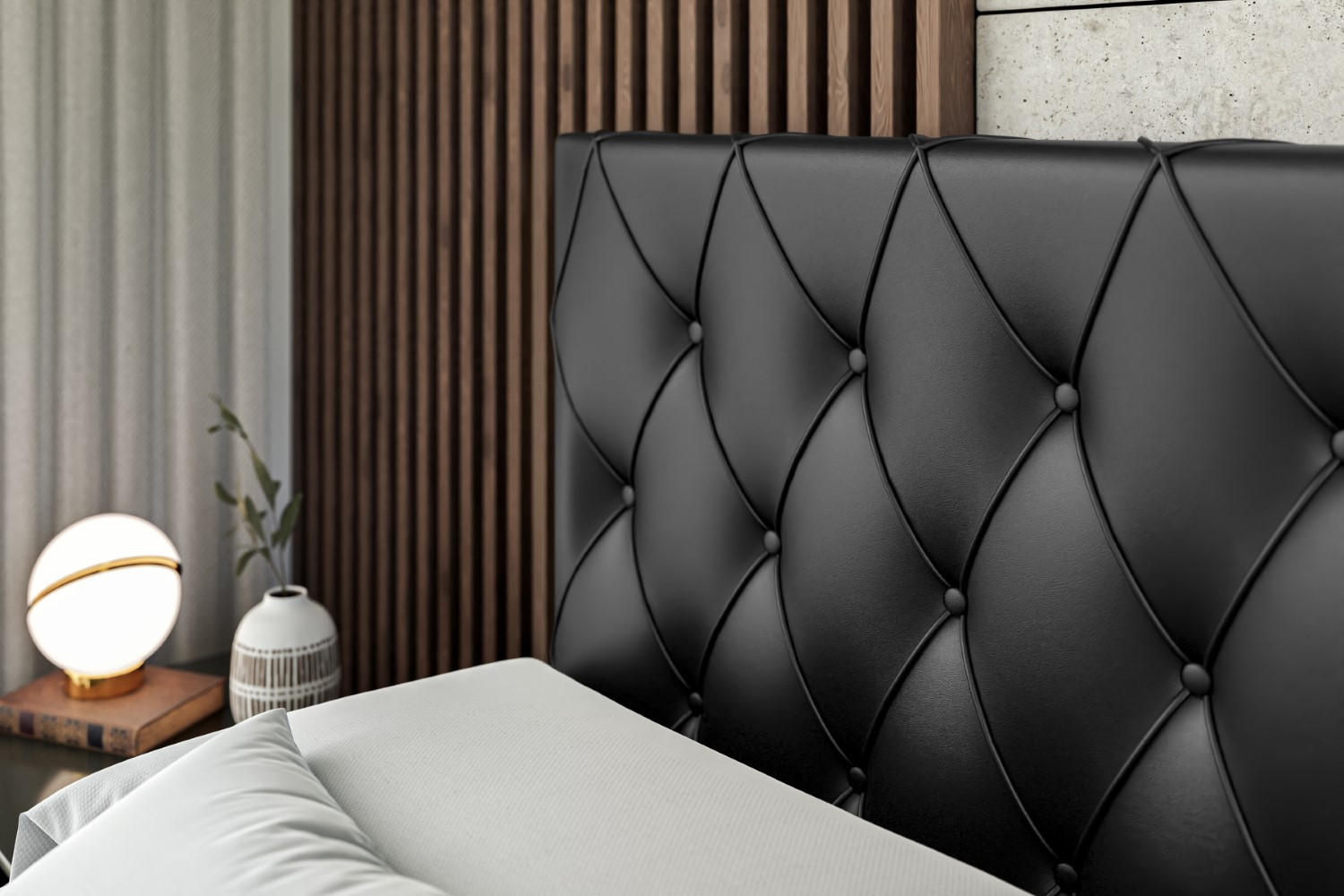 Altdecor Boxspringbett Schwarz Hochglanz 180x200 cm