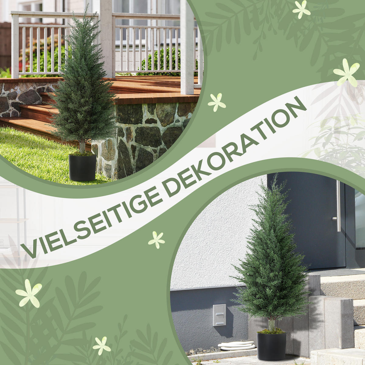 KÜNSTLICHE-ZYPRESSE UV-beständig 90cm 2er Set - Schwarz/Grün, Kunststoff (90cm) - HOMCOM