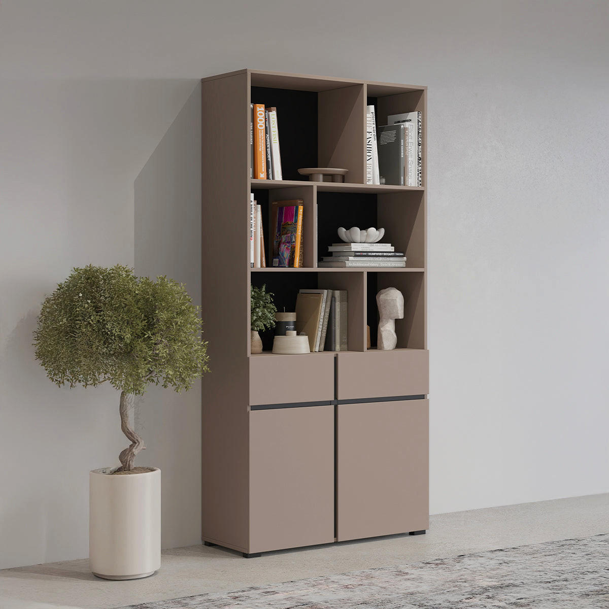 REGÁL NA KNIHY Lilia Taupe - taupe, kompozitné drevo (85/190/38.5cm) - Petits-meubles