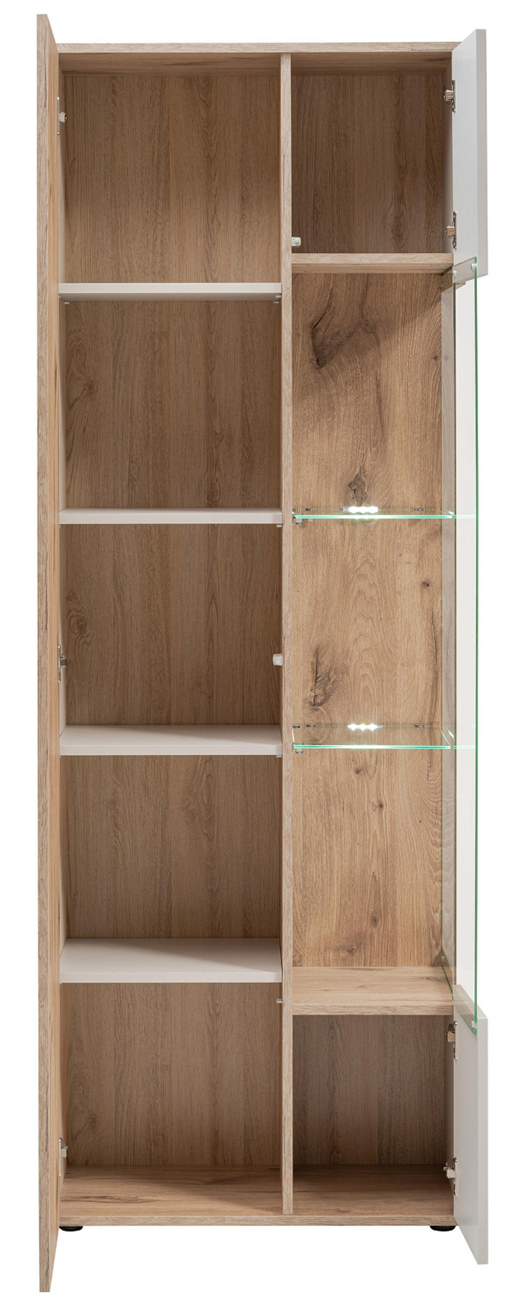 VITRINE Eiche, Kaschmir 70 x 197 cm, Vitrinenschrank inklusive LED-Beleuchtung - Kaschmir/Eichefarben, Glas/Holzwerkstoff (70/197/40cm) - Inn.Furn