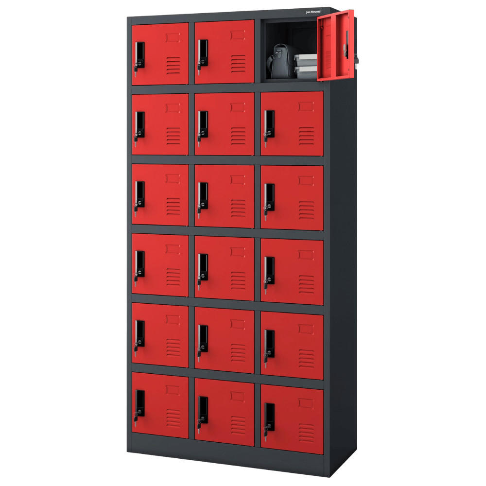 SCHLIESSFACHSCHRANK Spind BERN 18 Fächer185x90x40cm Anthrazit-Rot - Anthrazit, Metall (90/185/40cm) - DELUKE