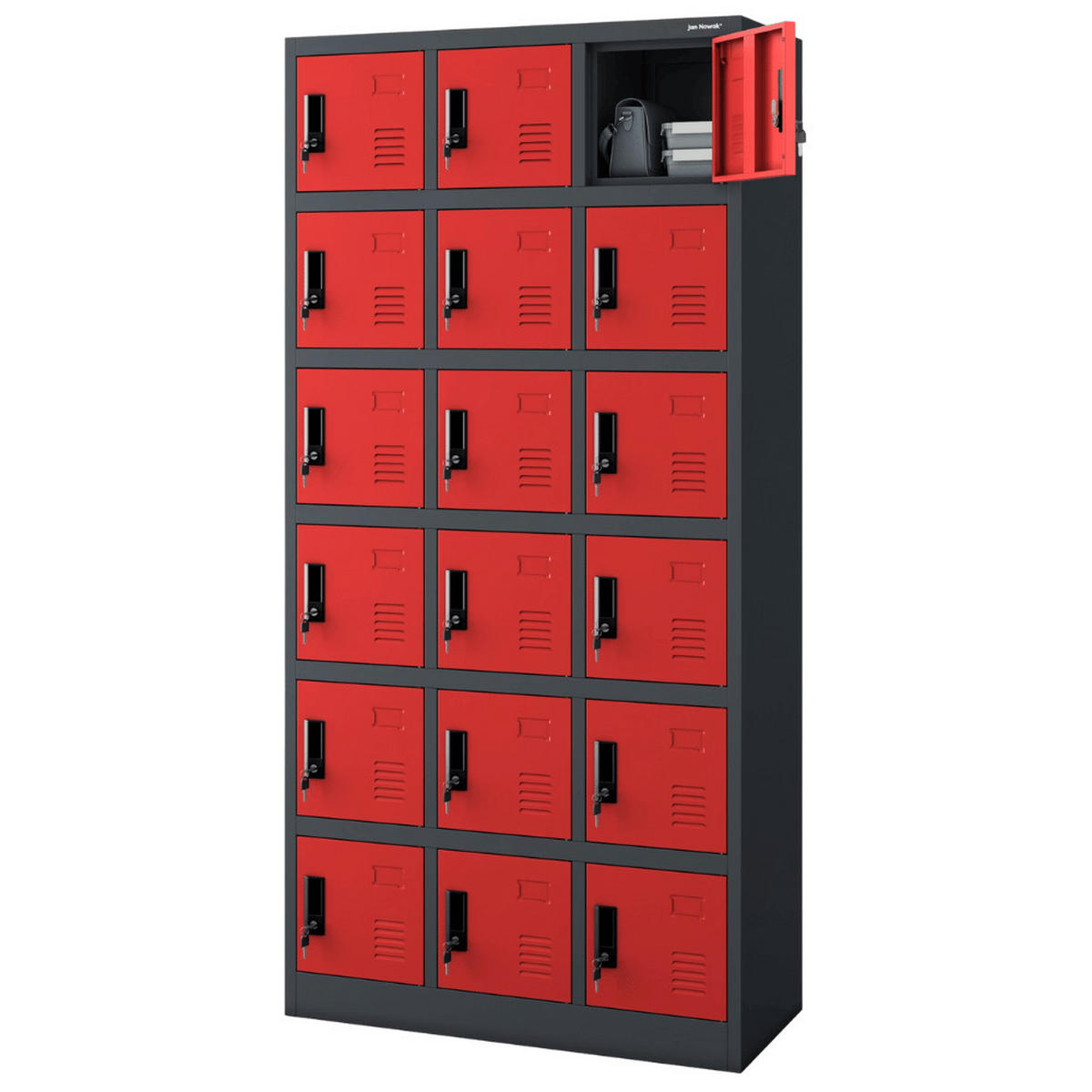 SCHLIESSFACHSCHRANK Spind BERN 18 Fächer185x90x40cm Anthrazit-Rot - Anthrazit, Metall (90/185/40cm) - DELUKE