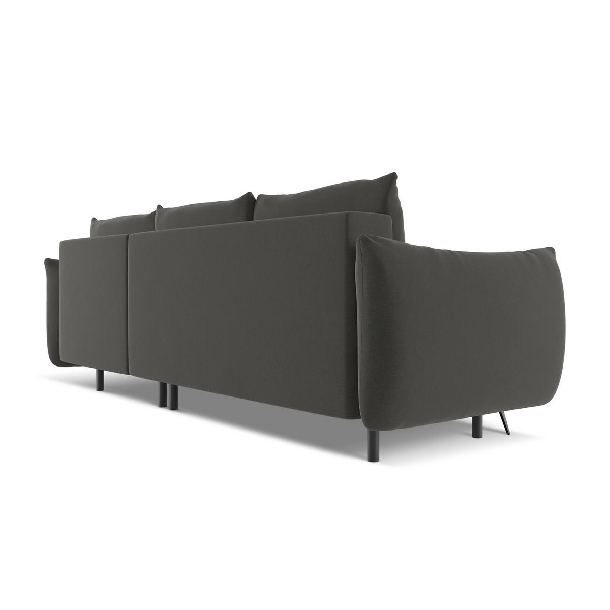 ECKSOFA mit Schlaffunktion Samt Stoff Grau - Dunkelgrau/Schwarz, Textil/Metall (242/162cm) - Makamii