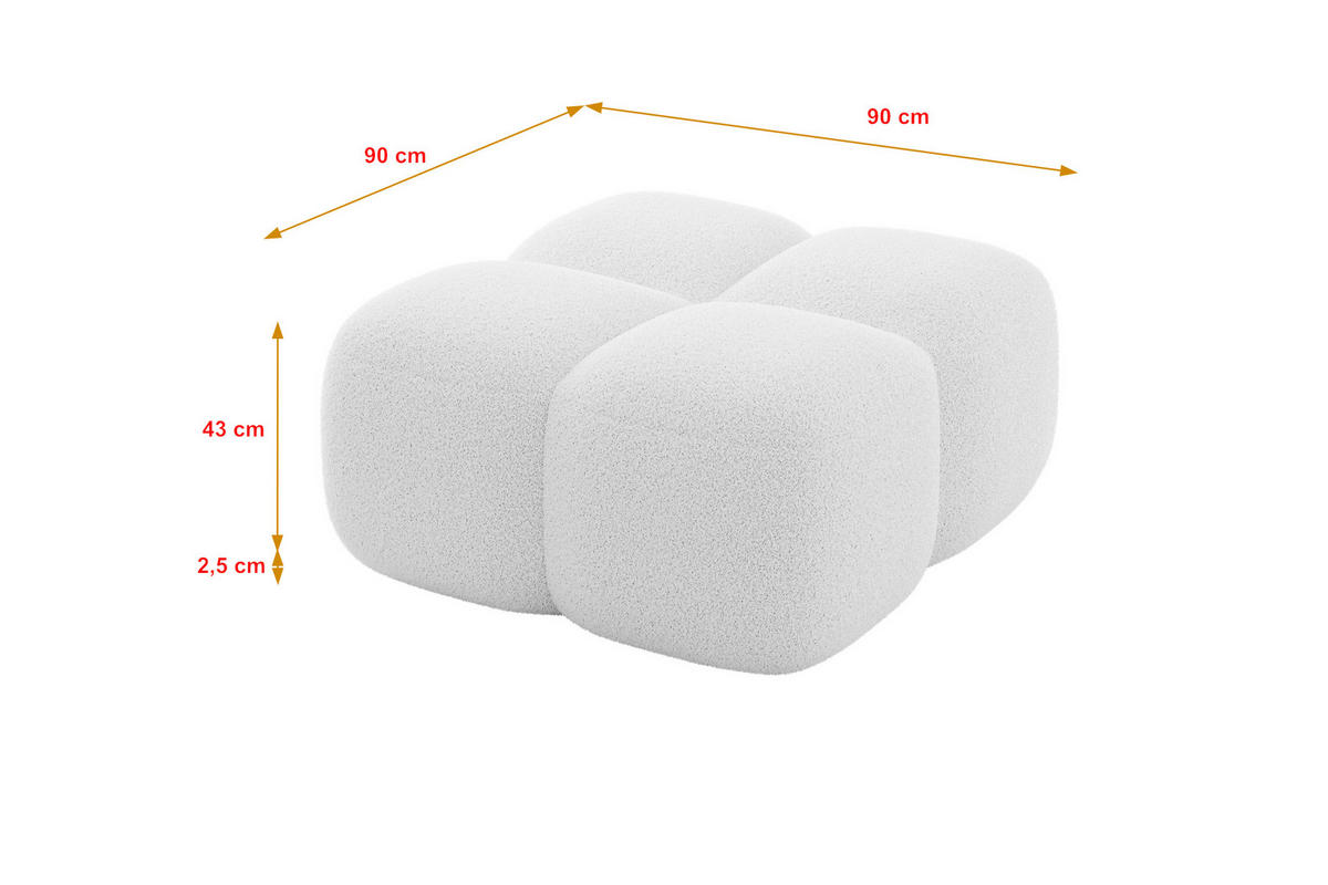 POUF Miko-Puf 90x90x45 cm Weiß Bouclé Modular Sitzhocker - Schwarz/Weiß, Holzwerkstoff/Kunststoff (90/43/90cm) - ALTDECOR