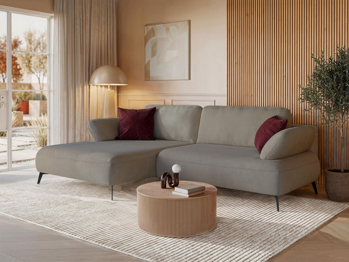ECKSOFA Avolla Dunkelbeige links - Schwarz/Cappuccino, Textil/Metall (284/186cm) - Selsey